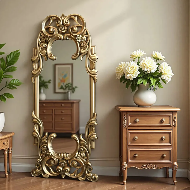 Arch Mirror Leaning - กระจกเงาเต็มตัวแบบแกะสลักสไตล์ฝรั่งเศส BJ กระจกเงาติดผนังทรงโค้งแบบวินเทจสำหรับห้องนอนและห้องนั่งเล่น