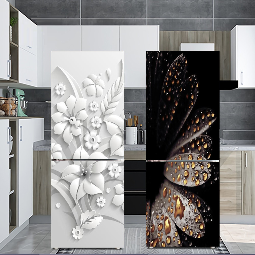 ดอกไม้สีขาวตู้เย็นตกแต่งสติกเก - Interior Design Kitchen บทวิจารณ์และราคา