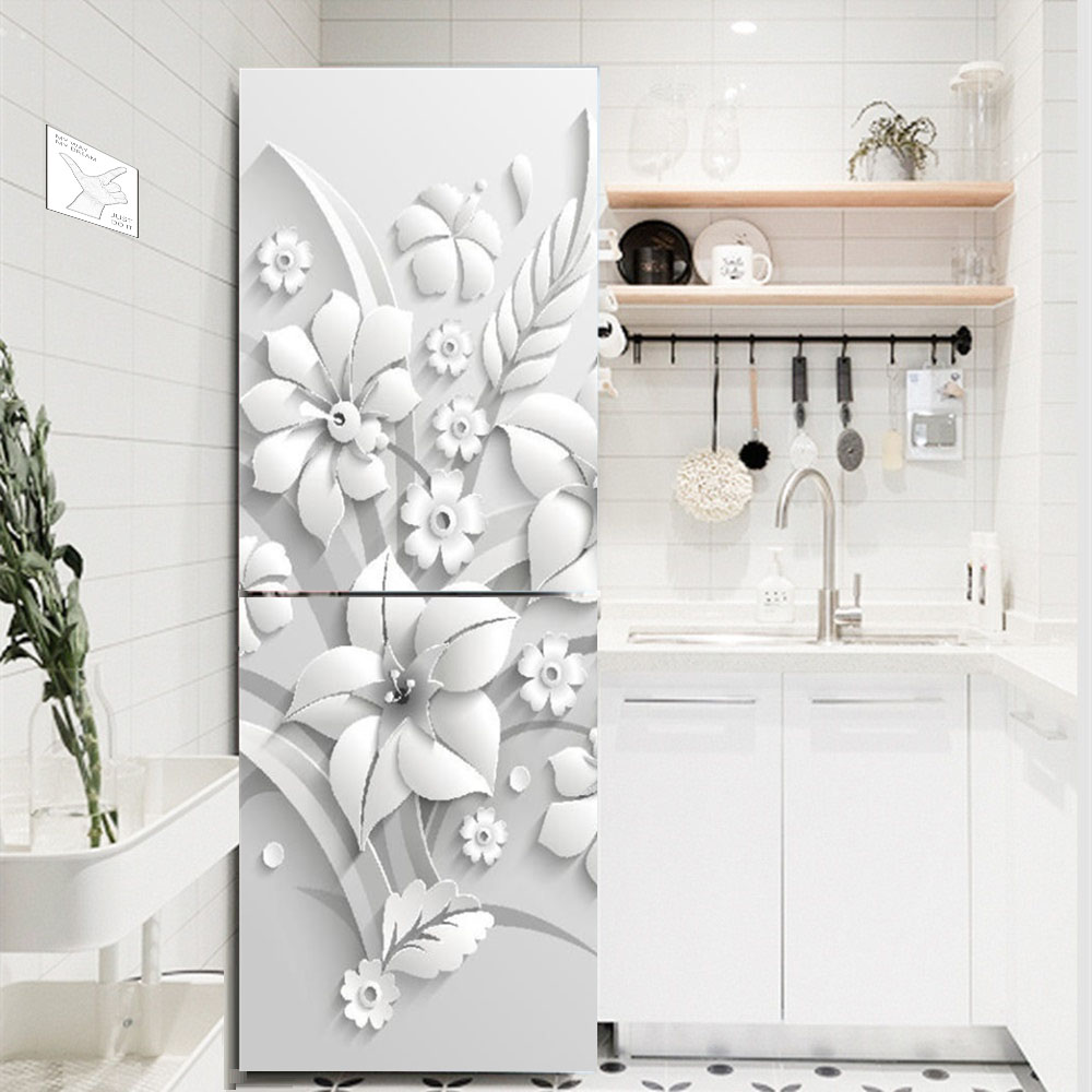 ดอกไม้สีขาวตู้เย็นตกแต่งสติกเก - Interior Design Kitchen บทวิจารณ์และราคา